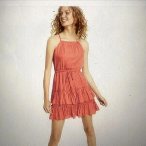 BAR III Women's Soft Pink Starfish Square-Neck Strappy Tie-Waist Mini Dress SZ M